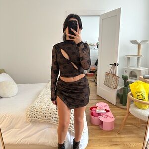 Black lace skirt + top set